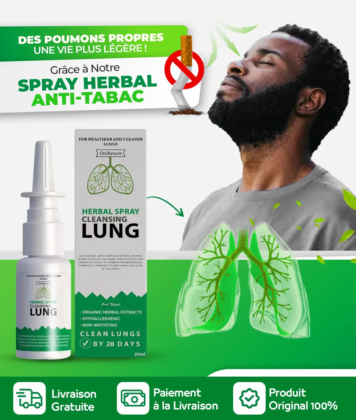 Spray Herbal Anti-Tabac pour Arrêter de Fumer et Nettoyer les Poumons Naturellement